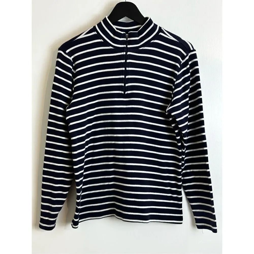L.L. Bean navy and white Size L quarter zip knit top